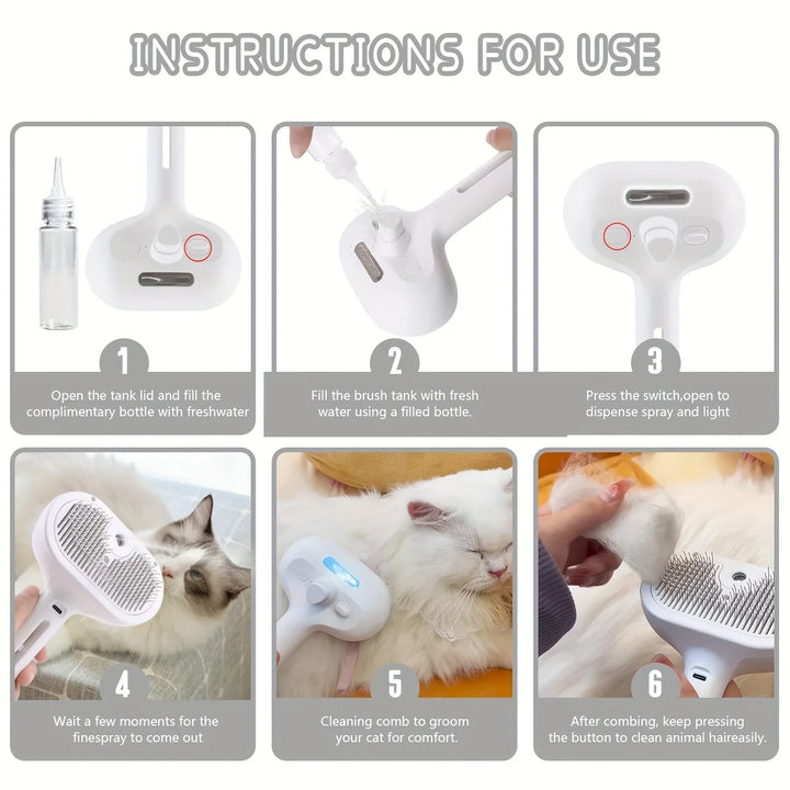 3 In 1 Pet Spray Grooming Comb Steamy Dogs & Cats