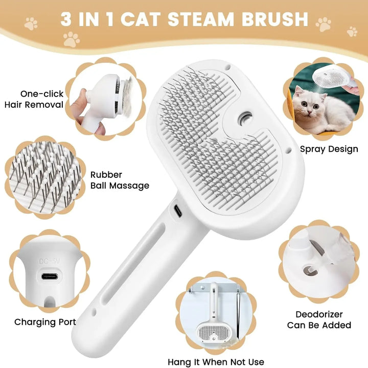 3 In 1 Pet Spray Grooming Comb Steamy Dogs & Cats